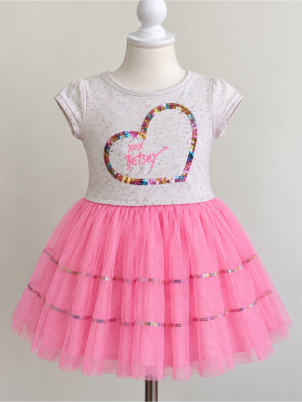 Betsey Johnson Girls 2T Pink Tulle Sequin Heart Dress XOXO
